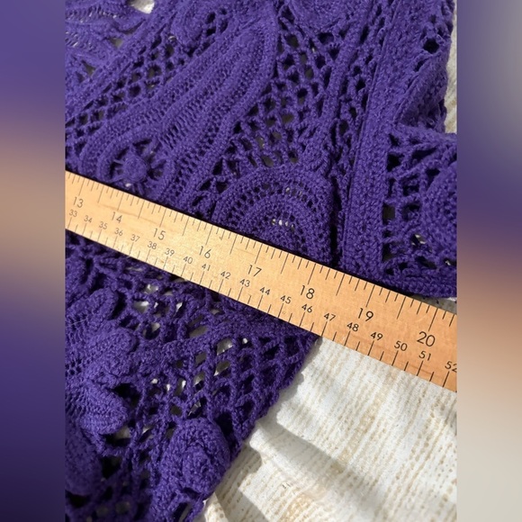 Laurel crochet purple long sleeve fringe open front with tie size large top knit - Picture 7 of 9